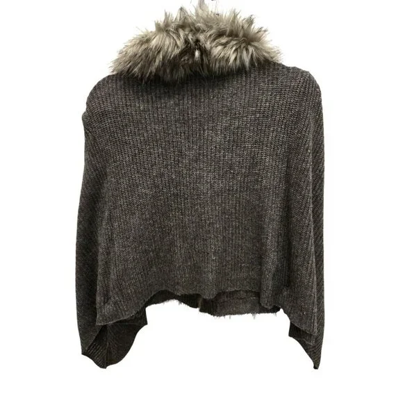 Kate Landry Faux Fur Collar Cropped Cape Knit Sleeves Gray Size M Acrylic & Wool - Picture 6 of 13